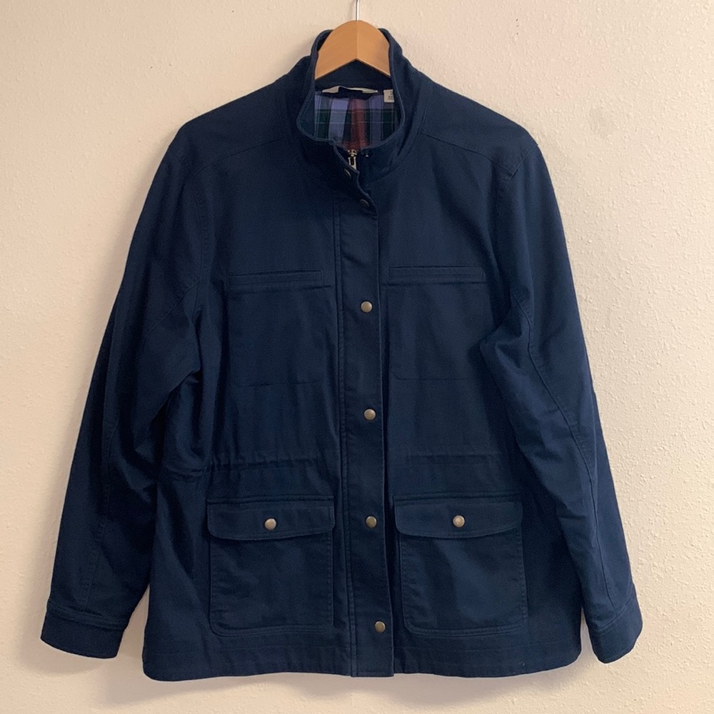 LL Bean Womens Classic Utility Jacket in Blue Flannel Lined